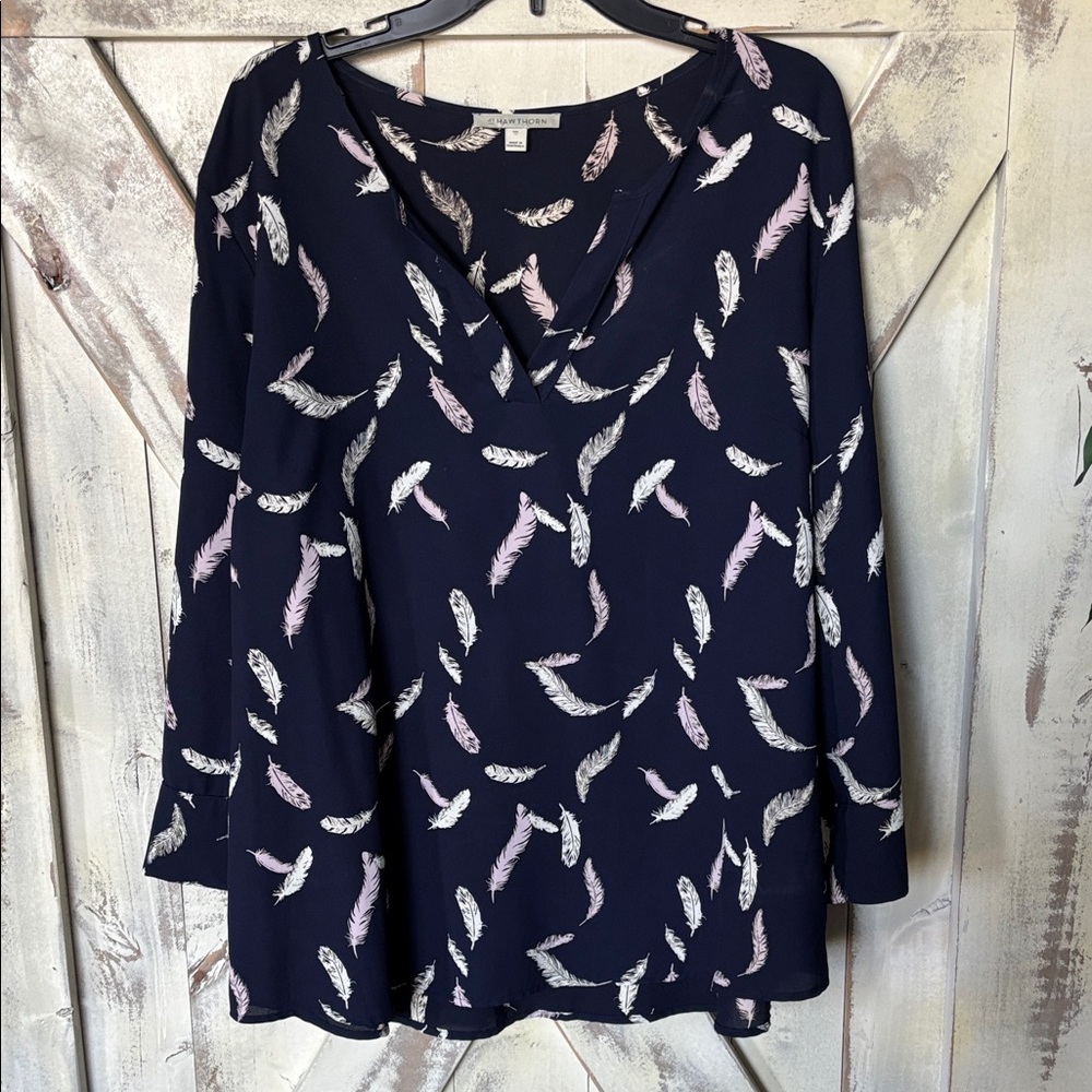 41 Hawthorn Navy Feather Print Blouse
